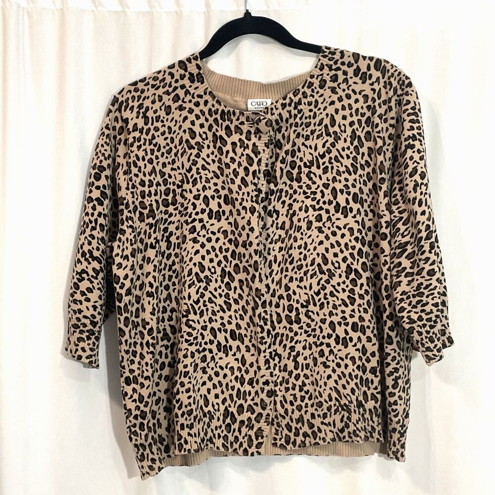 Cato Women’s Animal Print Chic Leopard Cardigan Tan Brown One-Button 3/4 Sleeve